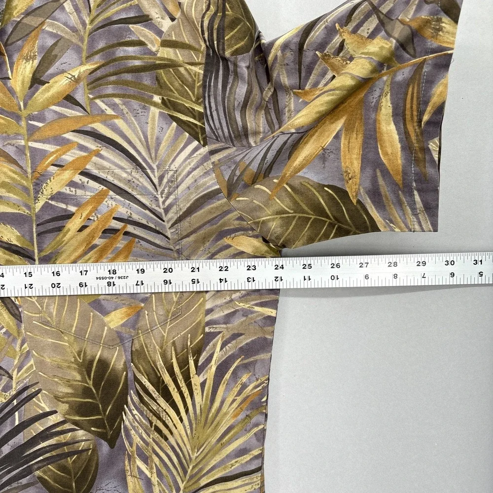Tori Richard Shirt Mens Large Brown Gray Yellow Leaf Aloha Cotton Lawn Vintage‎